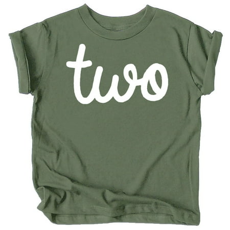 

Olive Loves Apple Girls 2nd Birthday Two Shirt for Toddler Girls Second Birthday Outfit White on Military Green Shirt 2T
