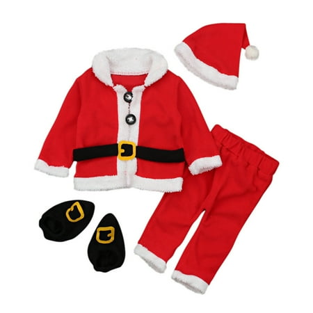 

EHTMSAK Newborn Infant Baby Toddler Girl Boy Christmas Long Sleeve Santa T Shirts and Pants Set Clothing Set Outfits with Hat Socks Red 0-2Y 80