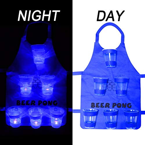 Six Senses Media Glowing in The Dark Beer Pong Game Set,2 Beer Pong Apron (1 Red &1 Blue),12 Set