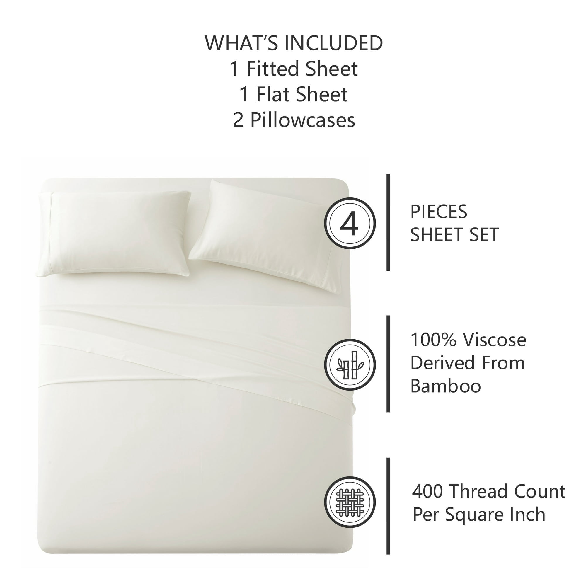 American Home Collection Bamboo Viscose Sheet Set - Silky Soft, Cooling for Hot Sleepers - 18 Inches Deep Pocket - Premium Sateen Finish - King, White