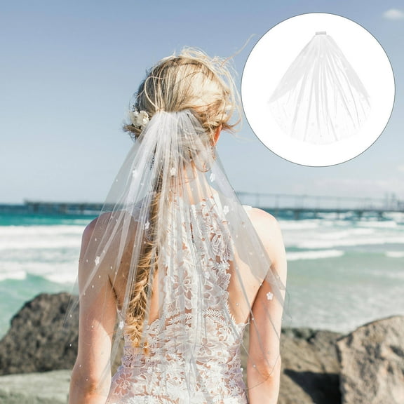 OUNONA White Bridal Veil with Comb Soft Tulle Wedding Dress Accessories Embroidered Floral Design