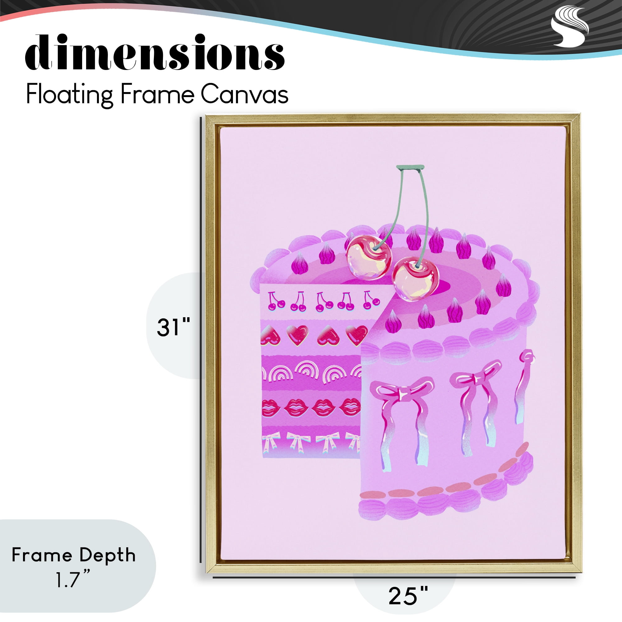 Stupell Industries Pastel Cherry Layered Cake Gold Framed Floater Canvas Wall Art, design by Ziwei Li