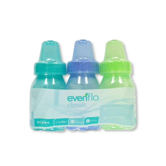 Evenflo 3-Pack Classic Baby Bottles (1-4 oz.) Color: mint/green/blue Size: one size