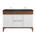 thumbnail image 5 of Double Sink Vanity Cabinet, White Walnut Black, Wood, Mid Century Hotel Bedroom Bathroom, Modern Contemporary HB33662, 5 of 11