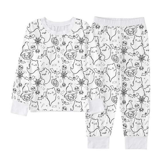 Boys Halloween Pajama Set Long Sleeve Sleepwear with DIY Print Comfortable Wear for Kids 2 10 Years