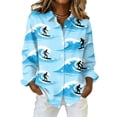 thumbnail image 2 of Bbyeadc Hawaiian Shirts for Women Long Sleeve Collared Shirts Button Down Breathable Tee Fashion Beach Vacation Top'Light Blue(L), 2 of 5