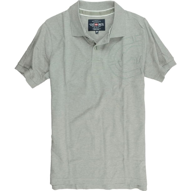 Ecko Unltd. Polo de rugby con rinoceronte bordado en la sisa para hombre, gris, pequeño