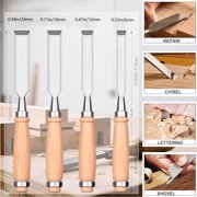 4 Pcs Wood Chisel Set, CRV Steel Bevel Sharp Edge Bench Chisels with Edge Cover, Comfortful Beech Handle, for Woodworking and DIY Projects, 9.5x(0.23, 0.47, 0.71, 0.94)