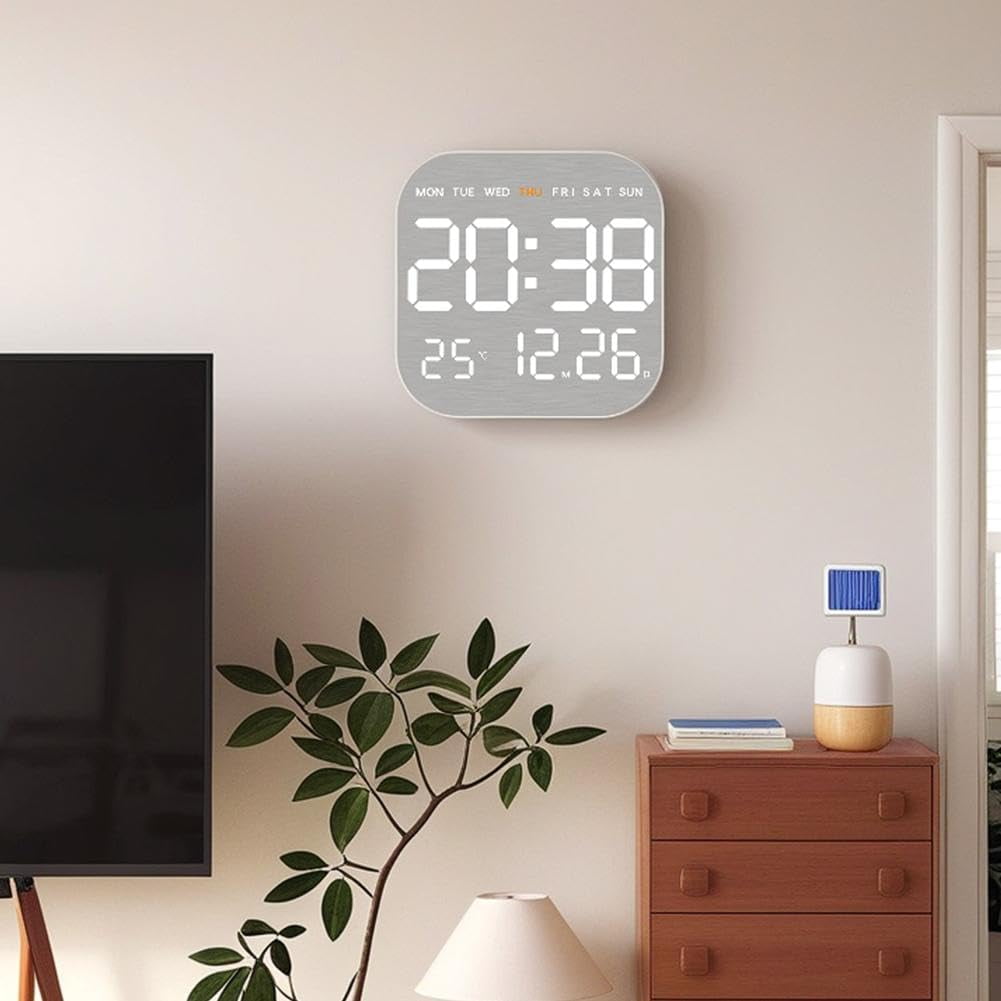 Atomic Wall Clock with Indoor/Outdoor Temp Large Number Display Silent Battery Operated Alarm Analog Digital Clocks for Bedroom Seniors Desk Living Room Office Bathroom Kitchen Shower(White)