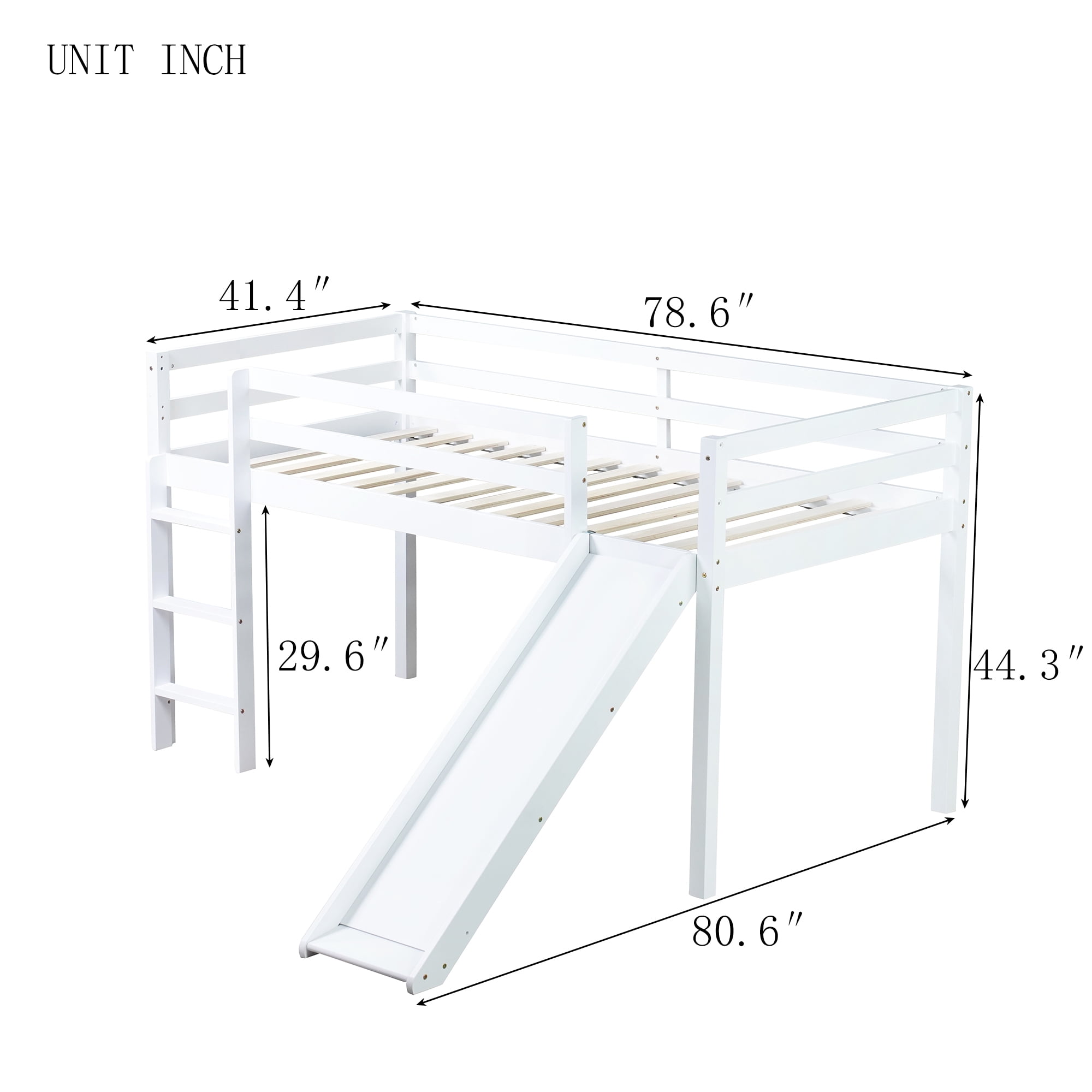 Alvantor Twin Loft Bed with Slide Sturdy Wood Loft Bed for Kids Teens, 300lbs, Safety Rails and Easy Assemble, White Oak