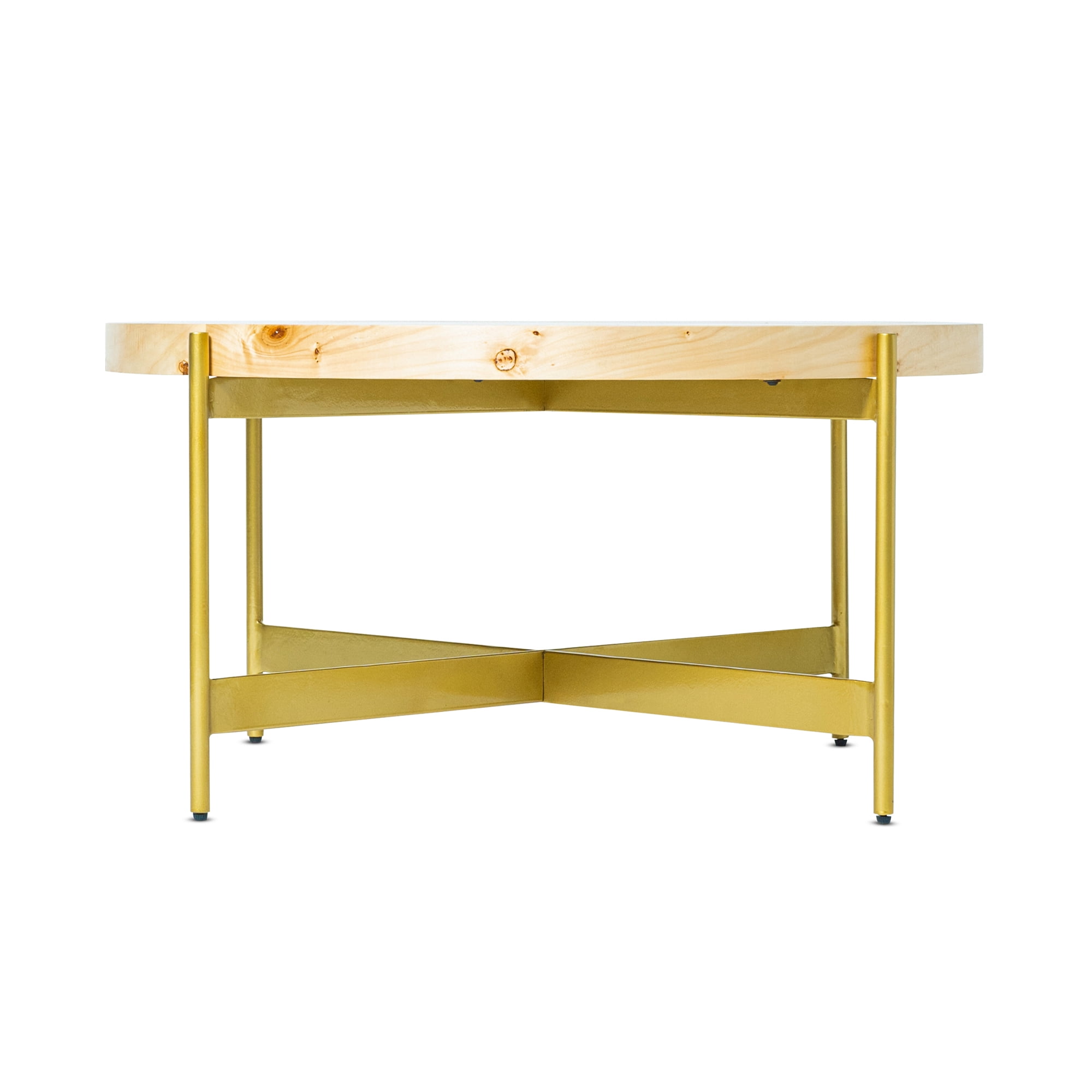 Ox Bay Theresa Round Burl Wood Coffee Table with Gold Base, Glam Style, Indoor Use