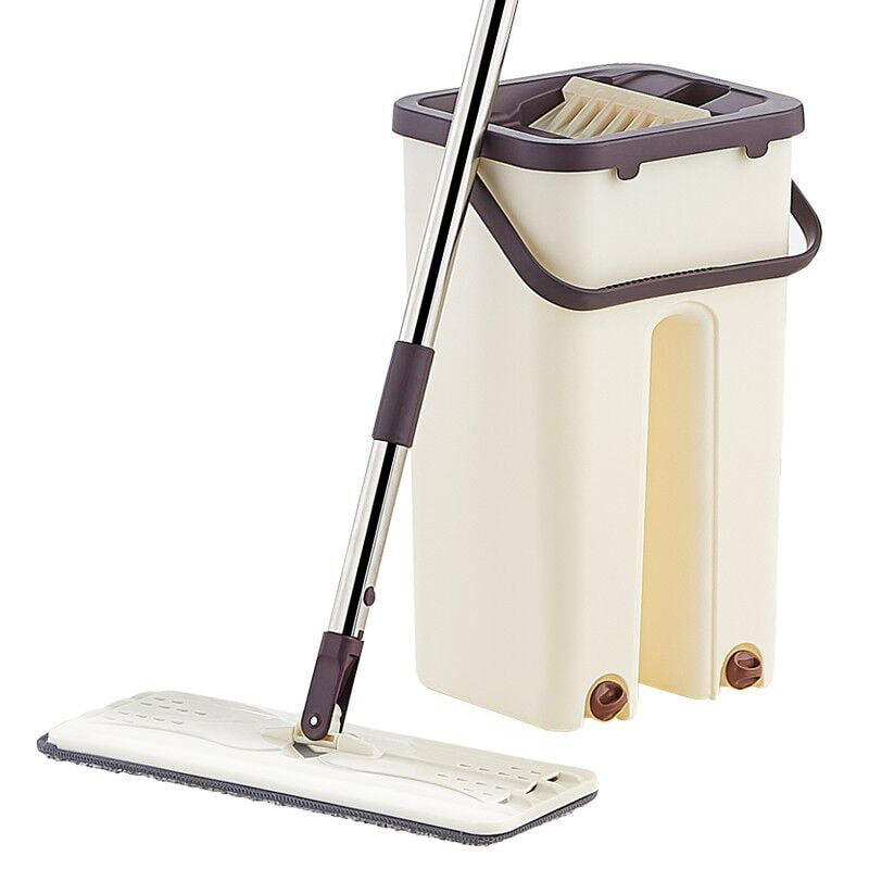 Flat Squeeze Mop Bucket Free Hand Wringing Floor Cleaning Microfiber Mops Set 