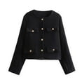 thumbnail image 2 of Kilaqueen Button Up Womens Cropped Blazer Elegant Collarless Suit Jackets Business Casual Long Sleeve Soft Cardigan Slim Fitness Fall Winter Outfits, 2 of 4