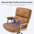 thumbnail image 6 of Cottinch Genuine Leather Office Chair Mid Back Ergonomic Desk Chair Padded Executive Office Chair with Aluminum Arm Rest Swivel Rolling Computer Armchair for Home Office, Light Brown, 6 of 12