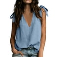 thumbnail image 2 of ClodeEU Women's V Neck Sleeveless Tie-Shoulder Blouse ,Loose Fit Casual Summer Top Blue,Women's Plus XXL, 2 of 8