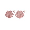 thumbnail image 2 of RUINIXCW Baby Girl Fall Outfits Goose/Strawberry Long Sleeve Ruffled Smocked Bubble Romper Dress and Bow Headband 2 Piece Set, 2 of 9