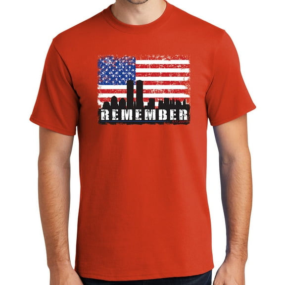 Mens Remember 9-11, 2001 Sept 11th Cotton Tee Shirt, 3XL Orange
