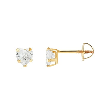 Brilliance Fine Jewelry Cubic Zirconia 4MM Small Heart Studs in 10K Yellow Gold