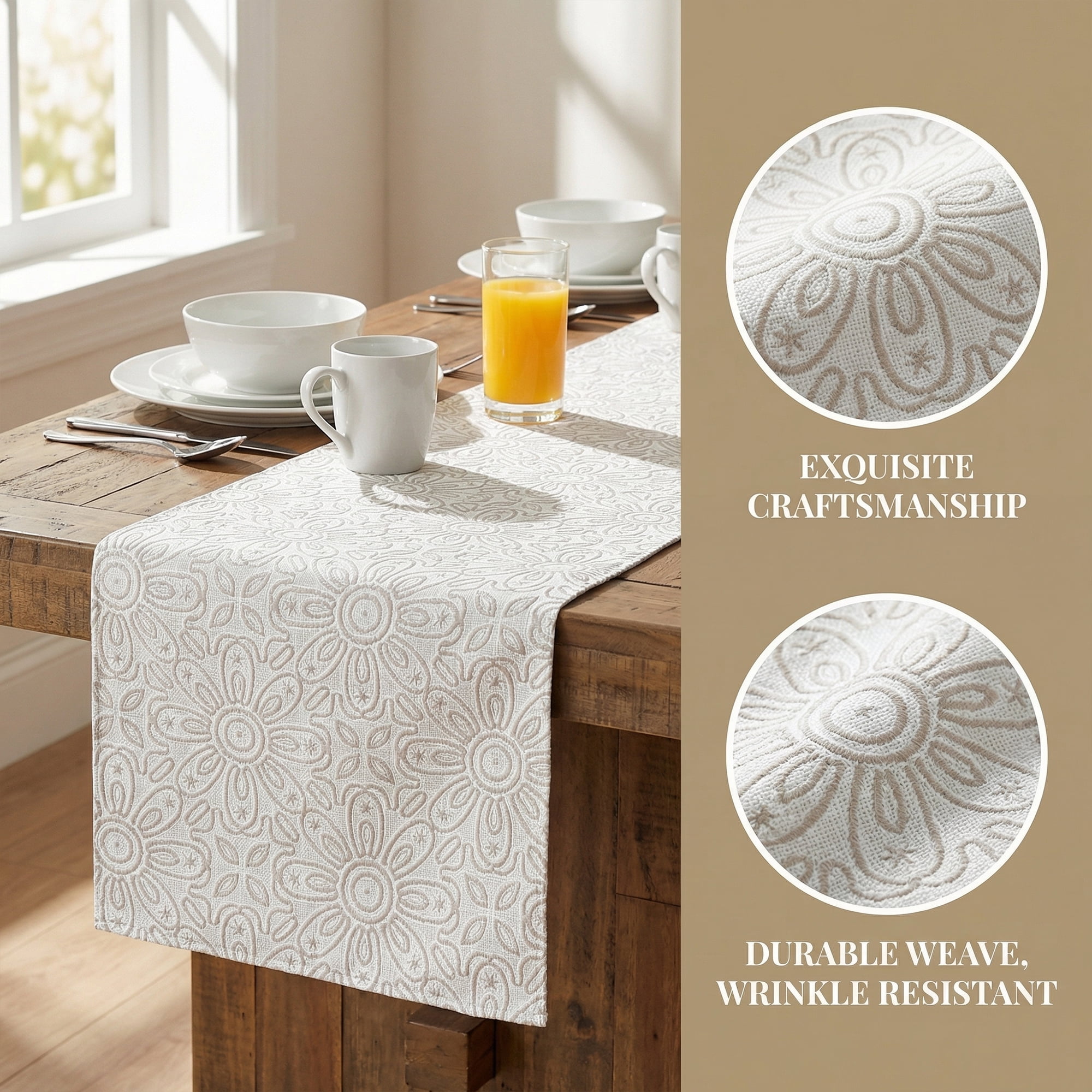 Unique Bargains Floral Elegant Polyester Kitchen Runner for Table Decor Gray 13.8"x63"
