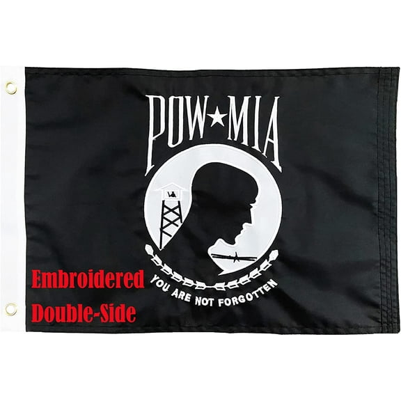 FLAGWIN Pow Flag 12x18 Embroidered Pow Mia Flag Double Sided with 2 Brass Grommets