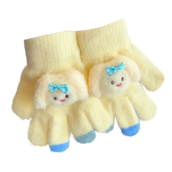 vdgthytj Little Kids Gloves Boys Girls Touch Screen Bowknot Cute Doll Winter Cold Weather Casual Handwear(One Size,Yellow)