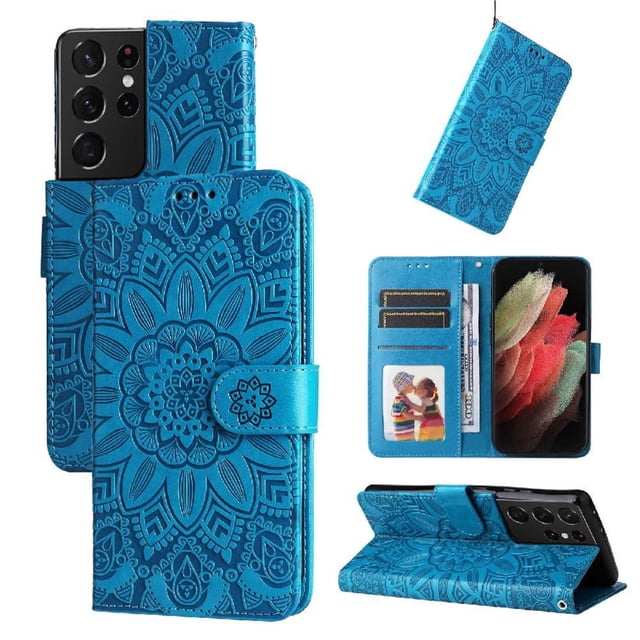 Funda tipo cartera GANGXUN para Samsung Galaxy S21 Ultra , diseño girasol, cuero PU, soporte, cierre magnético, tarjetero