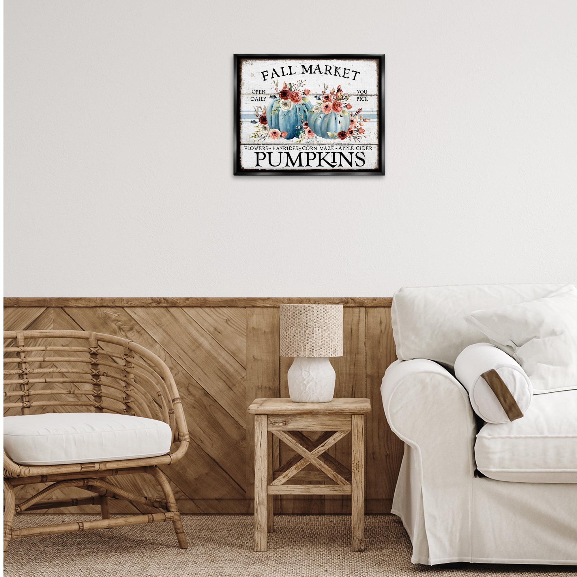Stupell Industries Fall Market with Roses Holiday Painting Black Floater Framed Canvas Art Prints Wall Art, 21 x 17
