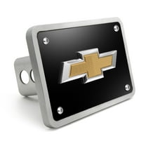 iPick Image for Chevrolet 3D Gold Logo on Black Billet Aluminum 2-inch Tow Hitch Cover, Official Licensed
