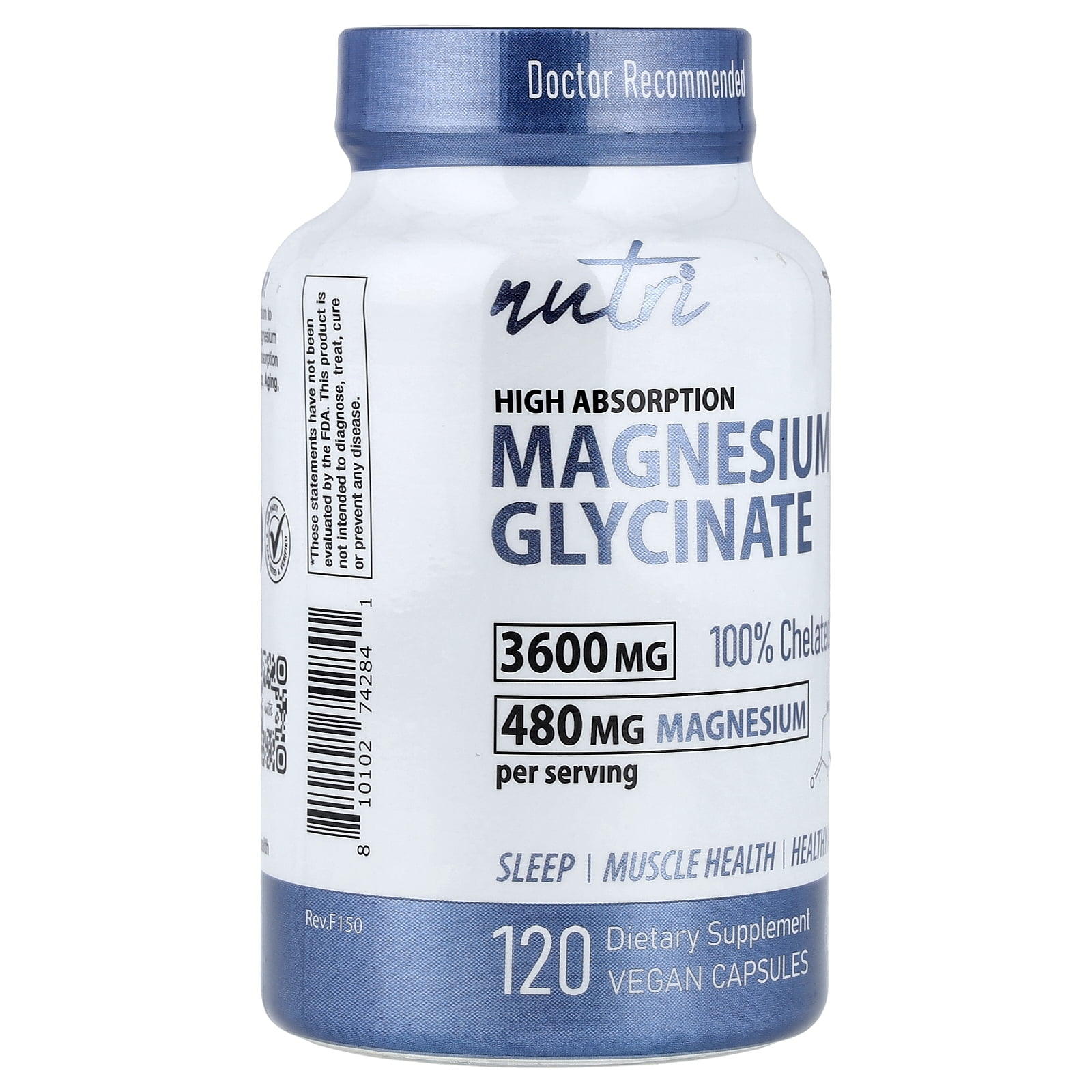 Nutri Magnesium Glycinate, High Absorption, 3,600 mg, 120 Vegan Capsules