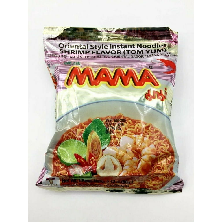 MAMA Oriental Style Instant Noodles (Shrimp Flavor Tom Yum) (Pack of 10)  plus NineChef Brand Golden Heart Spoon