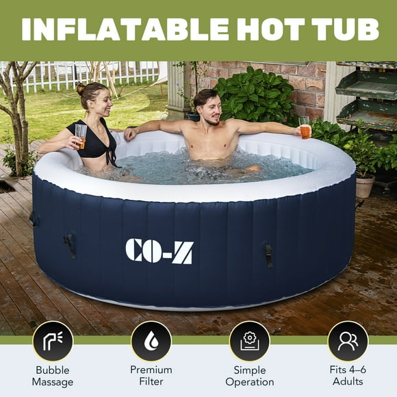 CO-Z 4-6 person Inflatable Hot Tub w 130 Massaging Jets,2 Filters, Lockable Cover for Patio & More,Blue