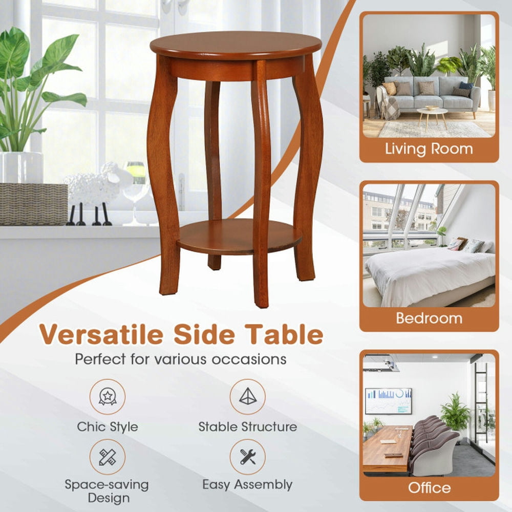Finihen End Table, Round End Table, 15 Inch 2-Tier Round End Table with Storage Shelf, Sofa Side Table, Bed Side Table, for Living Room, Bedroom, Walnut Finihen End Table, Round End Table, 15 Inch 2-Tier Round End Table with Storage Shelf, Sofa Side Table, Bed Side Table, for Living Room, Bedroom, Walnut