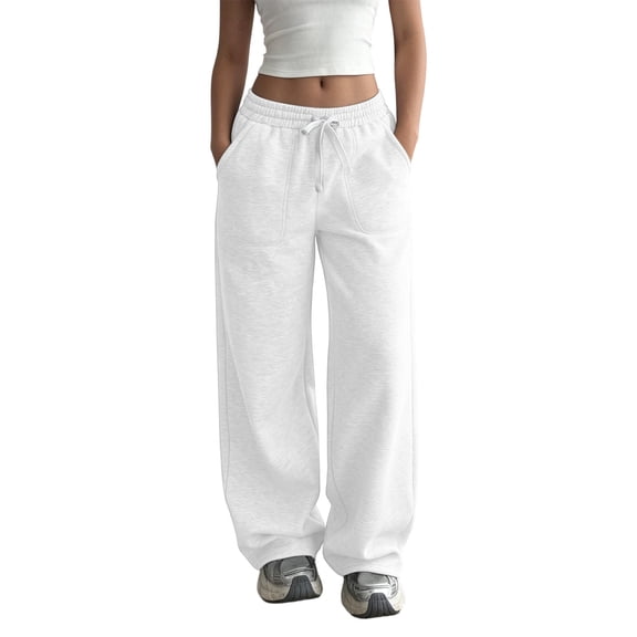 Lyanj Fall Sweatpants for Women Mid Rise Drawstring Straight Leg Pants Lightweight Solid Color Lounge Trouser for Workout