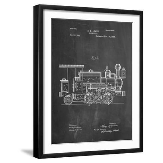 Train Locomotive Patent, Transportation Framed Art Print Wall Art