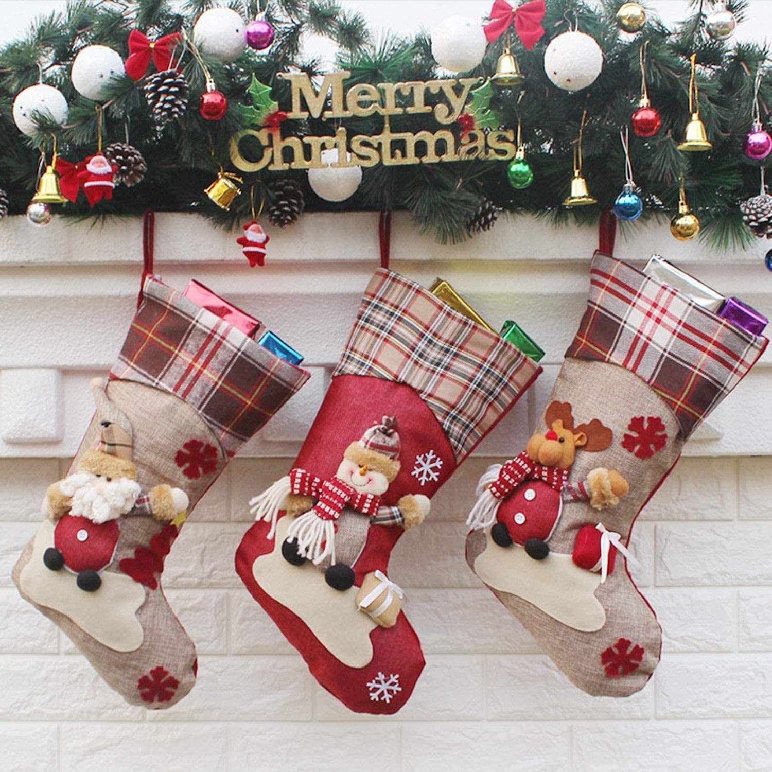 3 Primitive Farmhouse Christmas Snowman Stockings Bowl Fillers Ornaments 