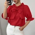 thumbnail image 3 of Womens One Shoulder Tops, Ruffle 3/4 Sleeve Shirts for Women Lightweight Casual Solid Color Dressy Blouses with Bows, 3 of 6