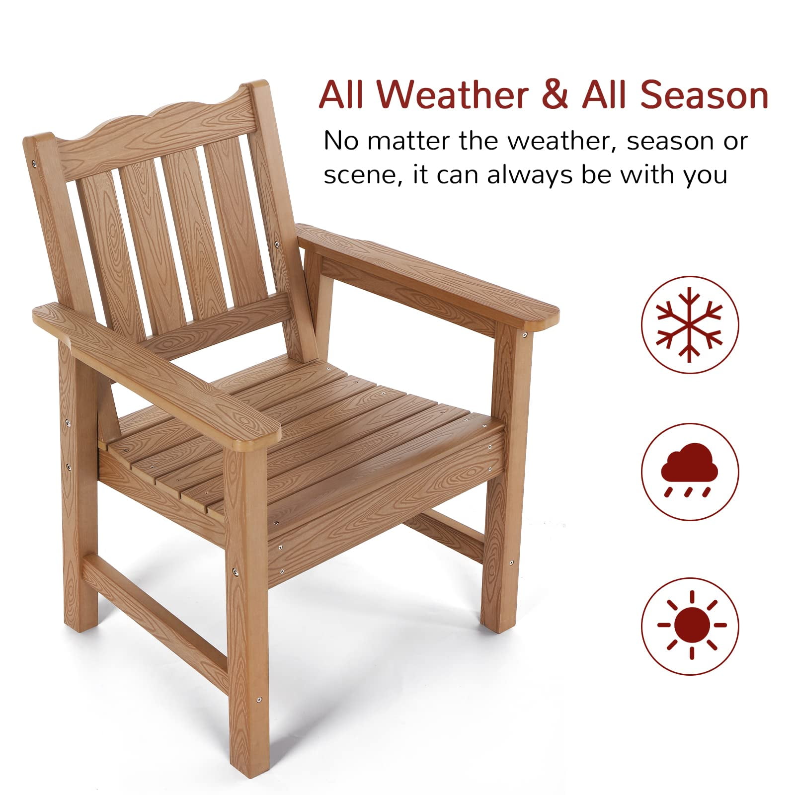 Stoog Patio Chair with Backrest, Oversized All-Weather Outdoor Dining Chair for Garden, Backyard, 400 lbs Weight Capacity, Teak Brown