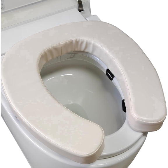 FEIYONG U-Shape soft toilet seat cushion, 2-inch high-density foam, waterproof PU fabric. Hook&loop anti-slip design, fits most toilets, elegant beige.