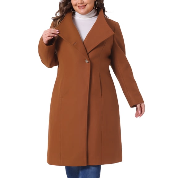 Agnes Orinda Women's Plus Size Overcoat Classic Stand Collar Long Sleeve Back Split Winter Long Coat with Pockets 1X Brick Red
