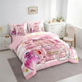 thumbnail image 3 of Manfei Girly Fashion Bow Bedding Comforter Set 7pcs,Books Pearl Perfume Queen Bedding Sets,Pink White Lines Queen Sheet Sets For Girls,Breathable Home Decor,Reversible, 3 of 8