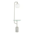 thumbnail image 1 of Symbol Contemporary, Glam Floor Lamp with Clear Glass Side Table, Nickel Metal Accents, White Marble Base, and White, 1 of 7