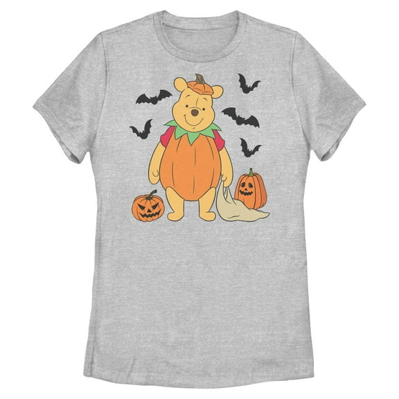 Womens Winnie the Pooh Halloween Bear Pumpkin Costume Bats T Shirt