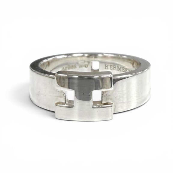 Pre-Owned HERMES Hercules AG925 H-motif ring, silver, size 48, weight 4.97g, women's.