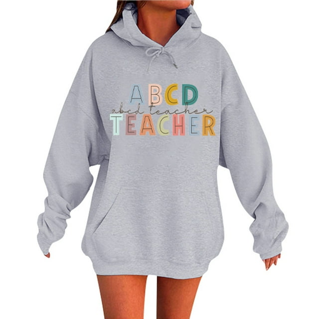 Unisex Autumn And Winter Subject Teacher Letter Print Long Sleeve Pocket Hooded Sweatshirt