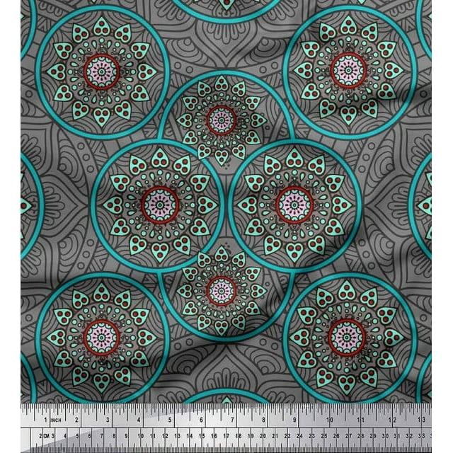 Soimoi Tissu Satin Modal Mandala Kaléidoscope Imprimés au Mètre 42 Pouces de Large