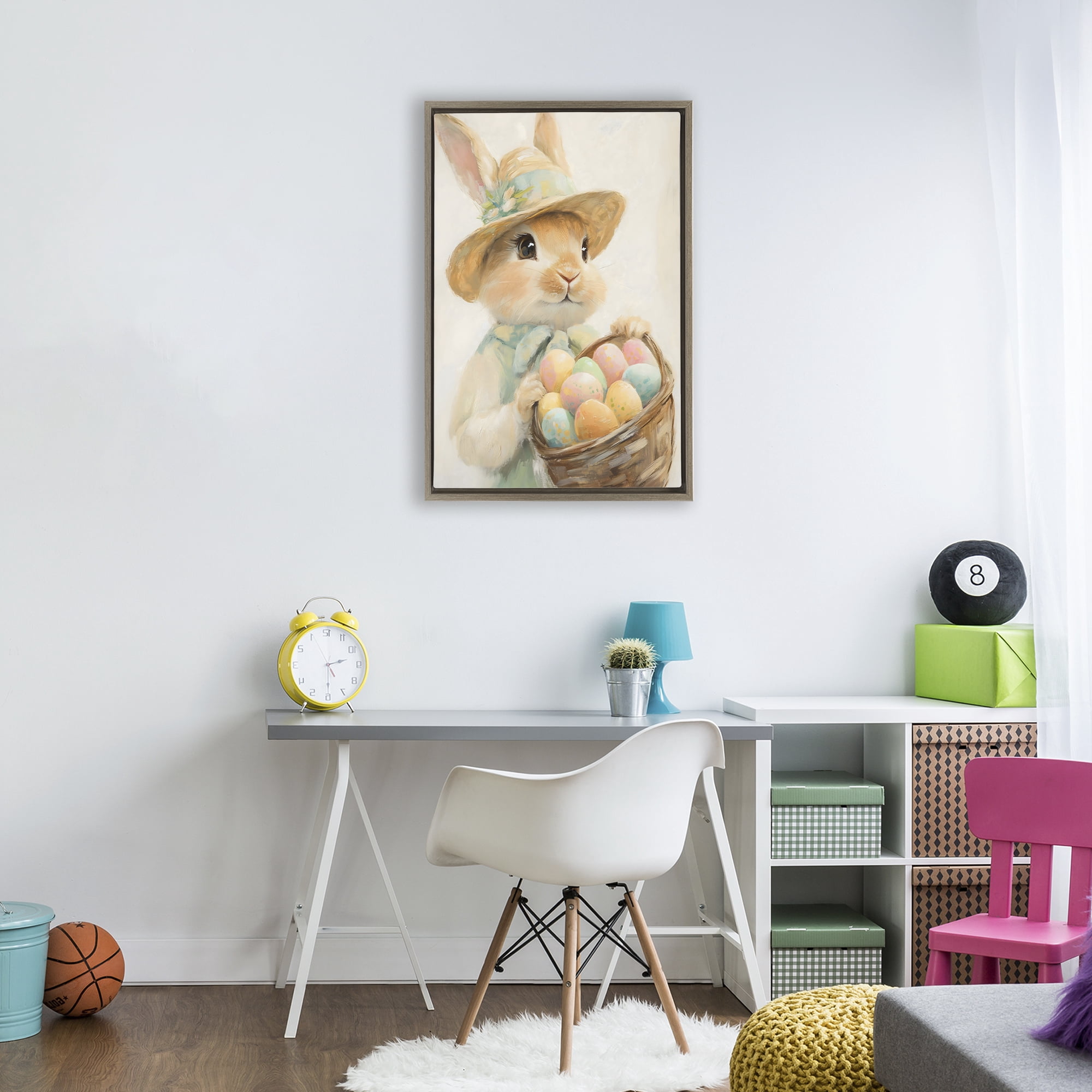 Stupell Industries Easter Egg Basket Rabbit Brown Framed Floater Canvas Wall Art, design by The Prints Vibe