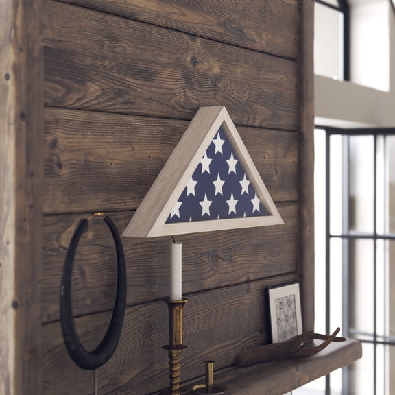 HBCY Creations Rustic Flag Case - SOLID WOOD Military Flag Display Case for 9.5 x 5 American Veteran Burial Flag, Wall Mounted Burial Flag Frame - (Whitewashed)