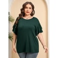 thumbnail image 2 of MODERN GOOSE Chemise Grande Taille pour Femmes Vert Foncé 2X Col Ras du Cou à Double Volant Manches Courtes Tunique Haut Fluide d'Été Coupe Ample Vêtements, 2 of 6