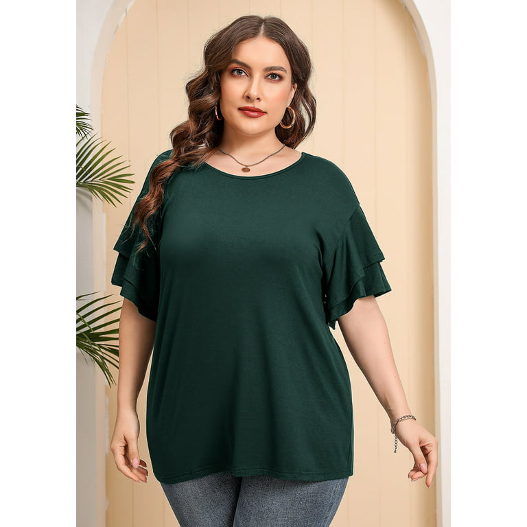 SHOWMALL Plus Size Clothes for Women Navy Blue 2X Shirt Crewneck Short  Sleeve Tunic Flowy Summer Loose Fitting Clothes