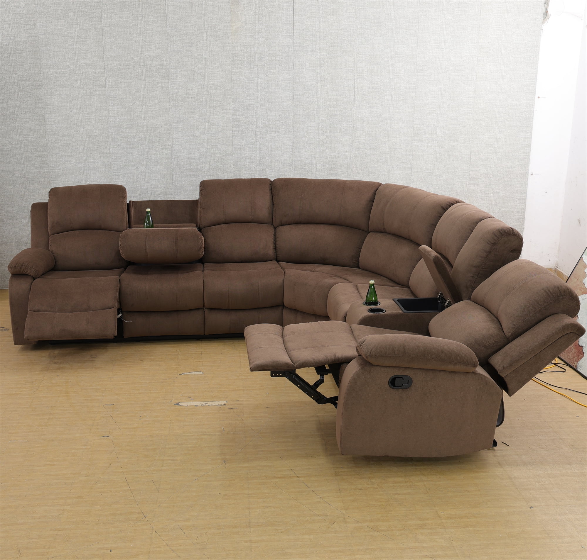 Aukfa 3-Piece Recliner Sofa Set, 6 Seat Sectional Couch with Cup Holders&Storage Console, Brown